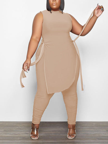 Asymmetrical Top Ruched Pants Set Orange / 4XL