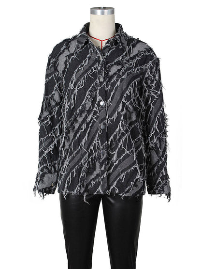 Fringe Denim Jacket Black / XL