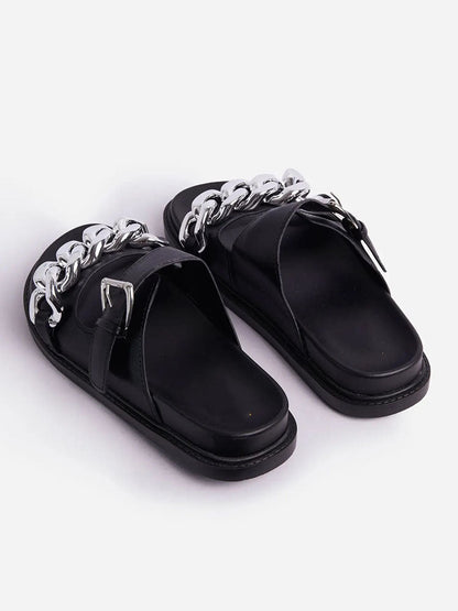 Chain Decor Double Buckles Sandals Khaki / 10