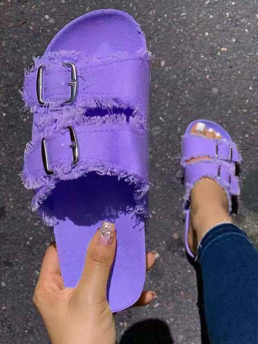Canvas Double Buckles Sandals Purple / 5/5.5