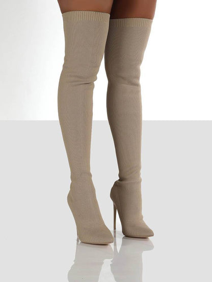 High Heels Sock Boots Khaki / 6.5/7