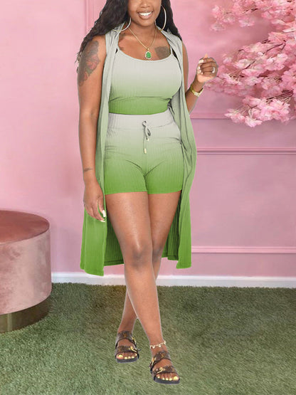 Gradient Ribbed 3PC Set Rose / XL