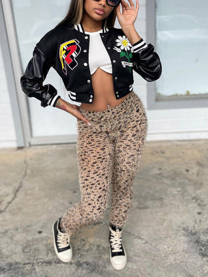 Embroidery Baseball Jacket Black / L