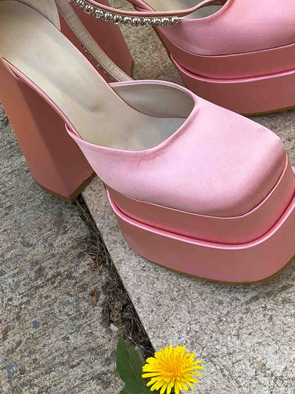 Rhinestone Decor Platform Heels Red / 10