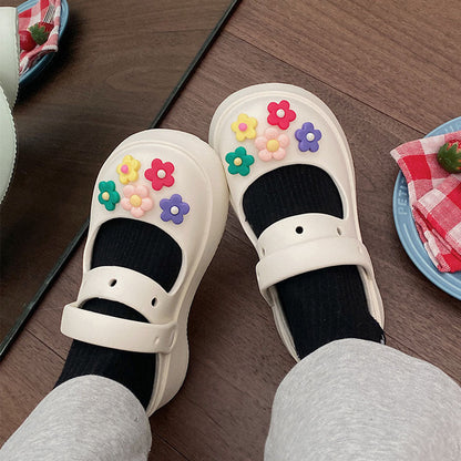 Colorful Flower Decor Beach Shoes White / EU:35-36:US Women's 4-5.5