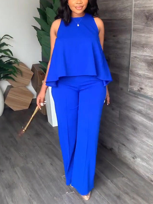 Tank Top Wide Pants Set Blue / S