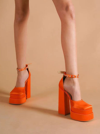 Rhinestone Decor Platform Heels Yellow / 6.5/7