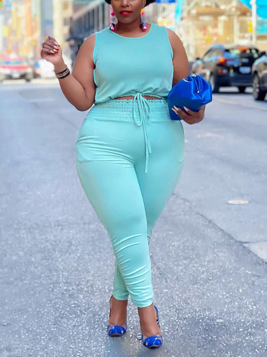 Sleeveless Top Pants Set Sky Blue / XL