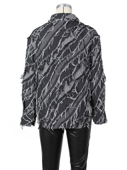 Fringe Denim Jacket Black / 2XL