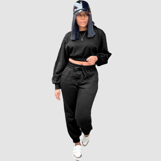 Crew Neck Crop Top & Drawstring Pant Set Blue / S
