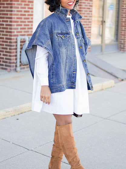 Irregular Button Denim Coat Blue / L