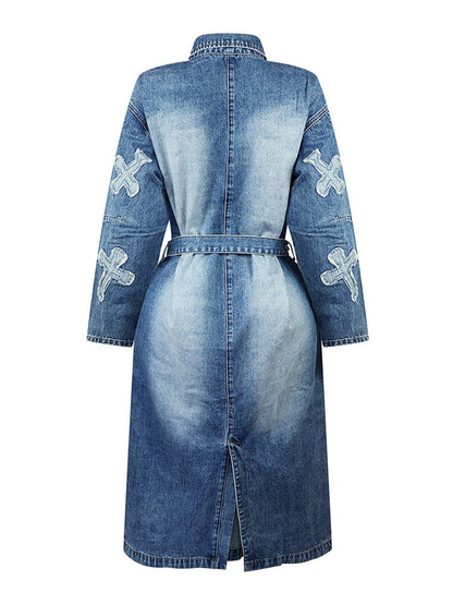 Cross Denim Trench Coat *Blue / 3XL