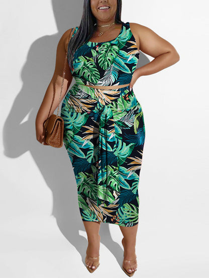 Printed Tie Up Skirt Set Yellow / XL
