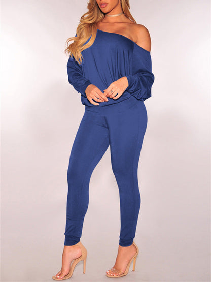 One Shoulder Casual Set Navy / M