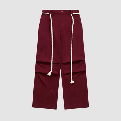 Lace-up Wide Leg Cargo Pants Red / S