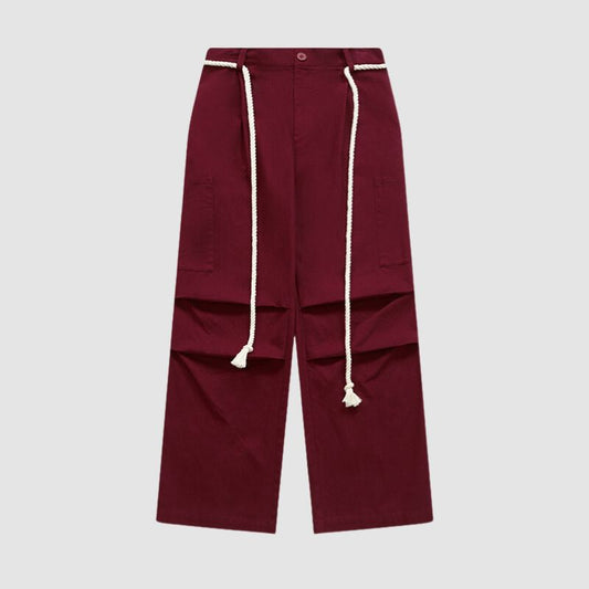Lace-up Wide Leg Cargo Pants Red / S