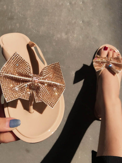 Bow Rhinestone Flip-Flops Sandals Clear / 8.5
