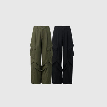 Side Pocket Patch Pleated Cargo Pants Black / L