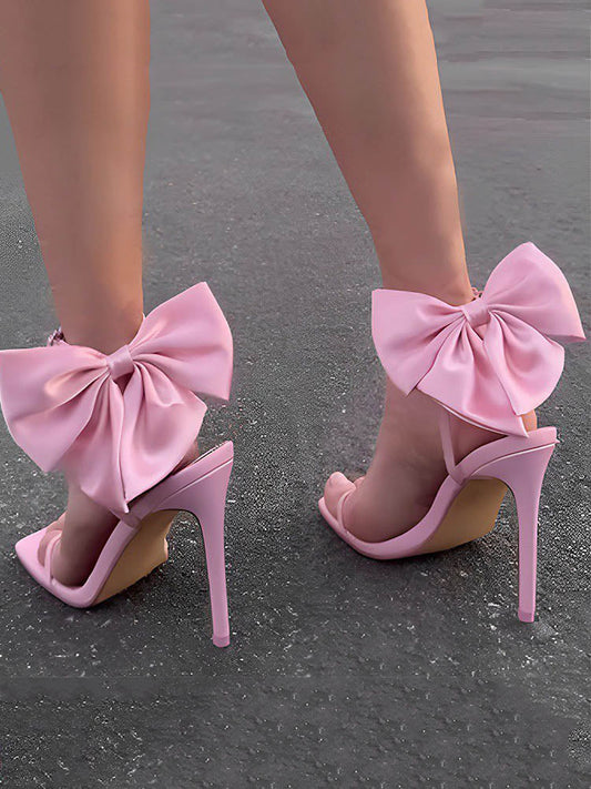 Fairytale Ankle Strap Bow Heel Sandals Pink / 5/5.5