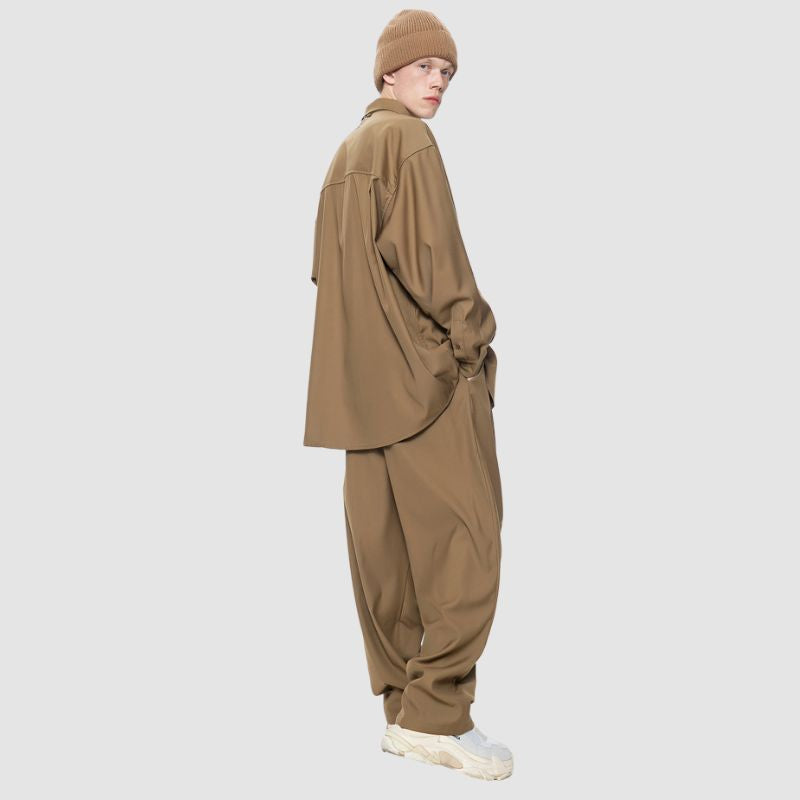 Loose Simple Shirt Set Pants / Khaki / XL