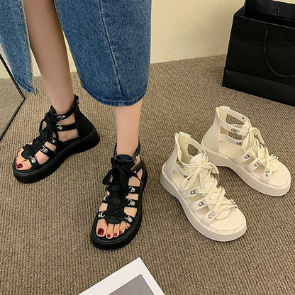 Thick-Sole Lace Up Roman Sandals Beige / EU:40:US Women's 9-9.5 Men's 6.5-7