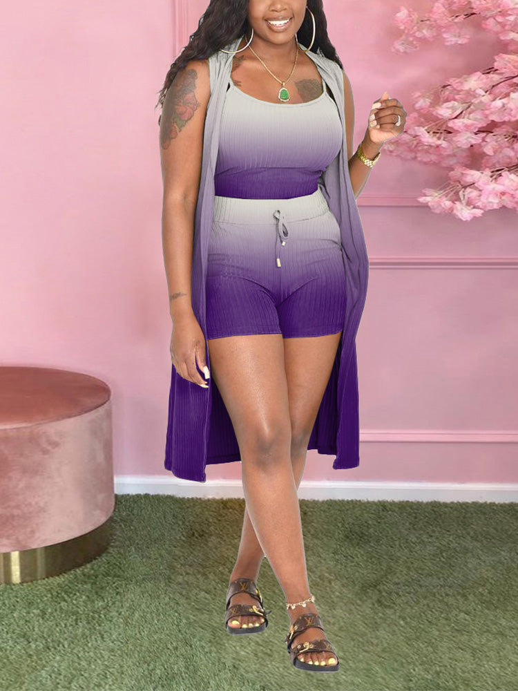 Gradient Ribbed 3PC Set Rose / 3XL