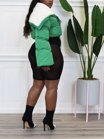 Letter Embroidery Puffer Jacket Green / XL