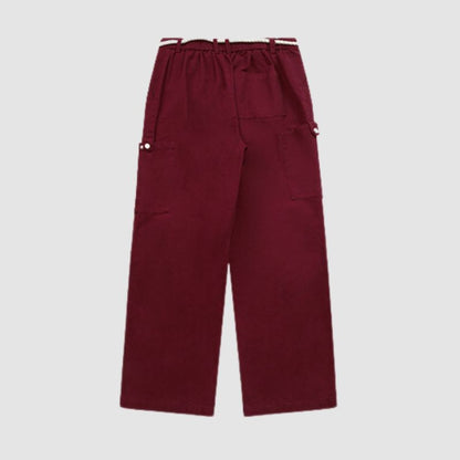 Lace-up Wide Leg Cargo Pants Red / M