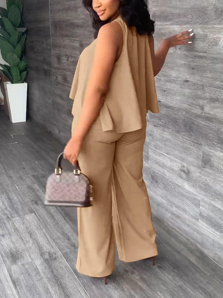 Tank Top Wide Pants Set Black / S