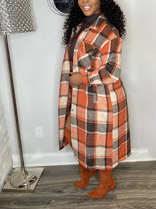 Flannel Pocket Plaid Cardigan Orange / S