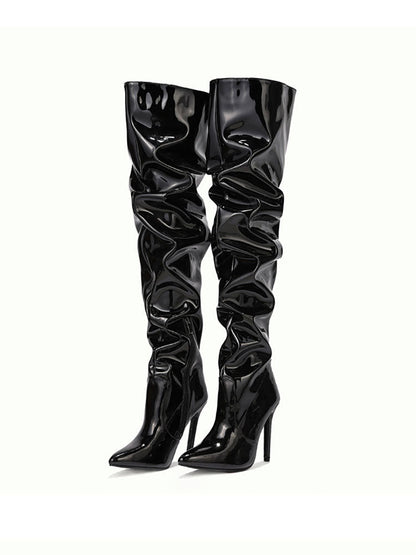 PU Pointed Toe Over The Knee Boots Black / 4/4.5