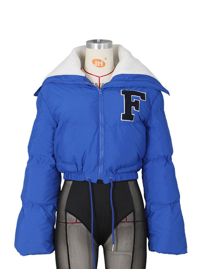 Letter Embroidery Puffer Jacket White / S