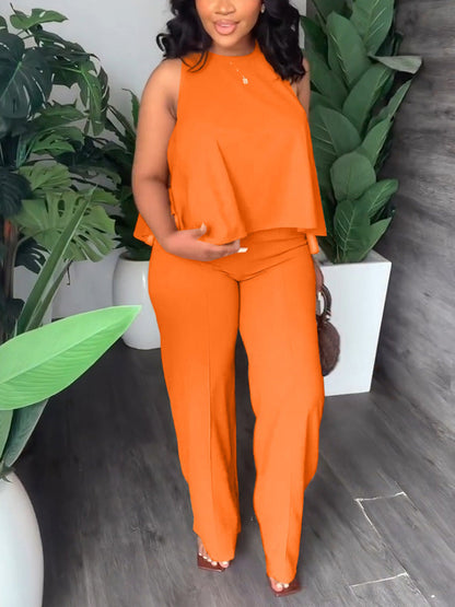 Tank Top Wide Pants Set Apricot / M