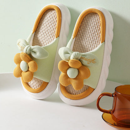 Cute Flower Decor Linen Slippers Pink / EU:39-40:US Women's 8-9.5 Men's 5.5-7