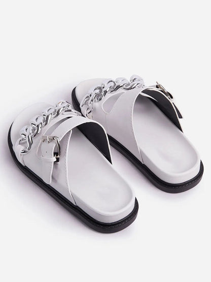 Chain Decor Double Buckles Sandals Khaki / 6.5/7