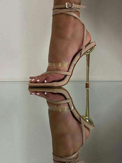 Square Toe Ankle Strap Metallic Heels Purple / 9/9.5