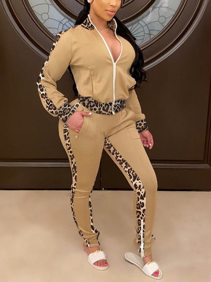 Cold Shoulder Leopard Patchwork Set White / L