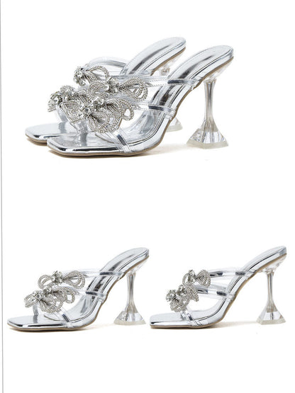 Bow Rhinestone Heels Silver / 8.5