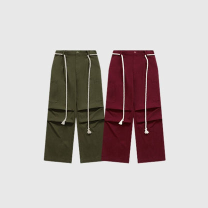Lace-up Wide Leg Cargo Pants Green / S