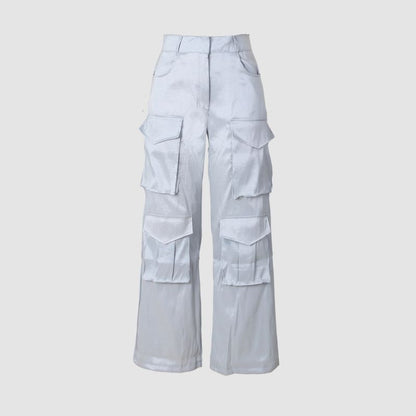 Solid Color Multi-Pocket High Waist Cargo Pants Black / XL