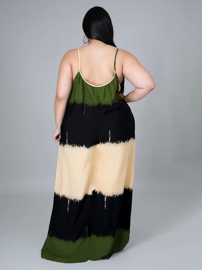 Colorblock Spaghetti Strap Maxi Dress Orange / M