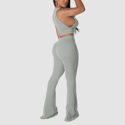 Solid Color Ribbed Knit Vest Set Black / 2XL