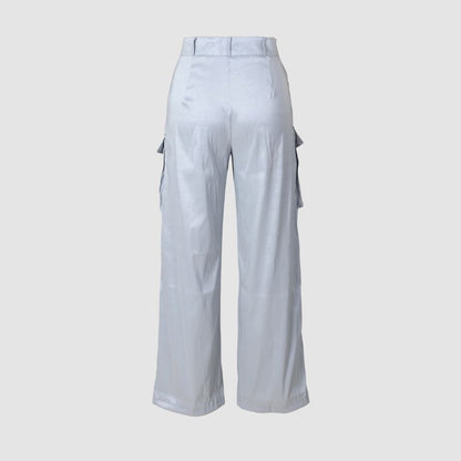 Solid Color Multi-Pocket High Waist Cargo Pants Black / 2XL