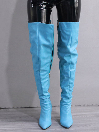Full Zip Over The Knee Leather Boots Red / 6