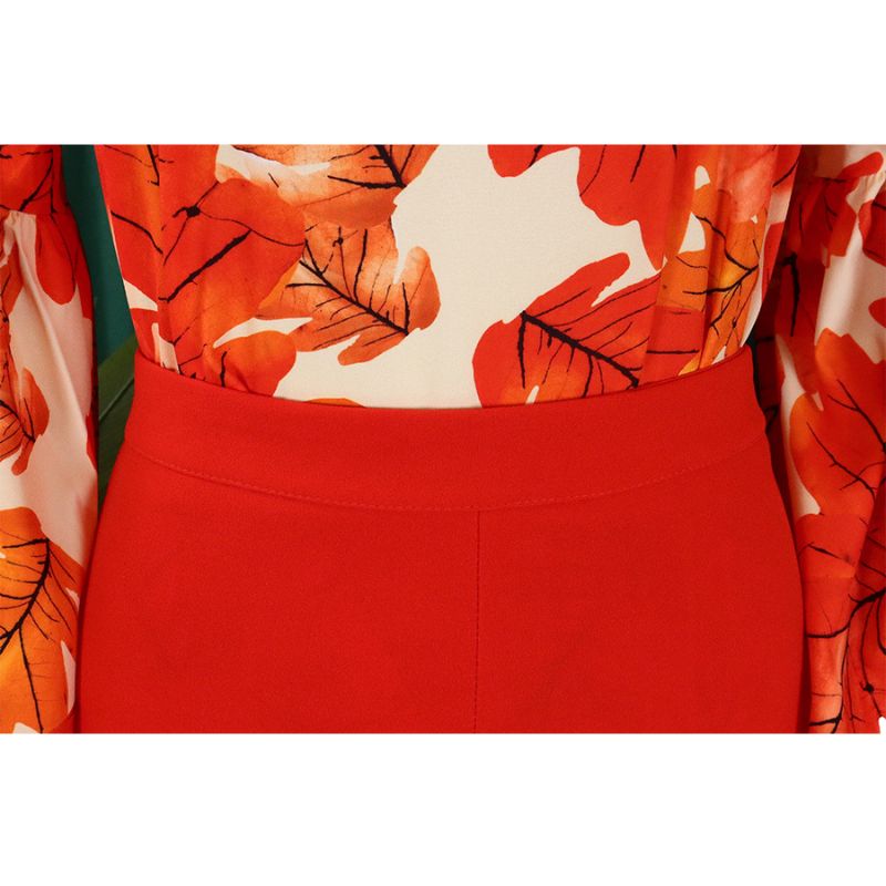 Flower Printed Wide Leg Pant Set Blue / L