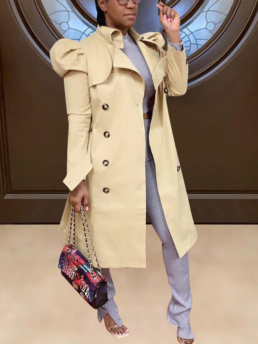 Lapel Collar Belted Trench Coat Khaki / S