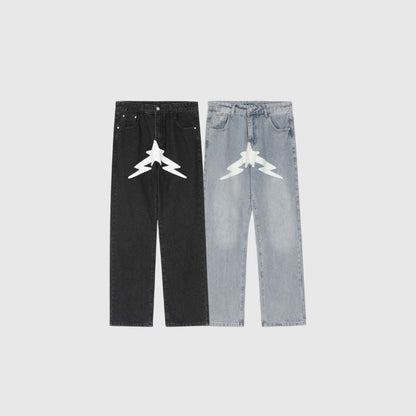 Star Pattern Printed Jeans Black / 2XL