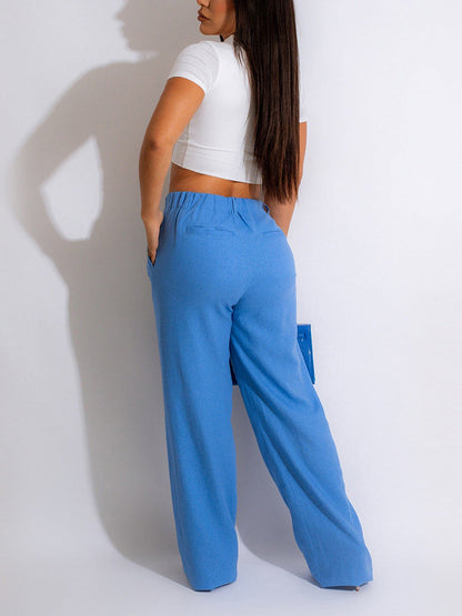 High Waist Pockets Pants Blue / M