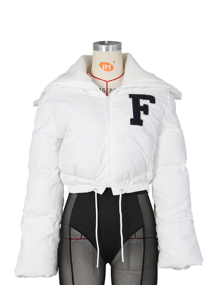 Letter Embroidery Puffer Jacket Black / M