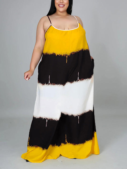 Colorblock Spaghetti Strap Maxi Dress Yellow / S